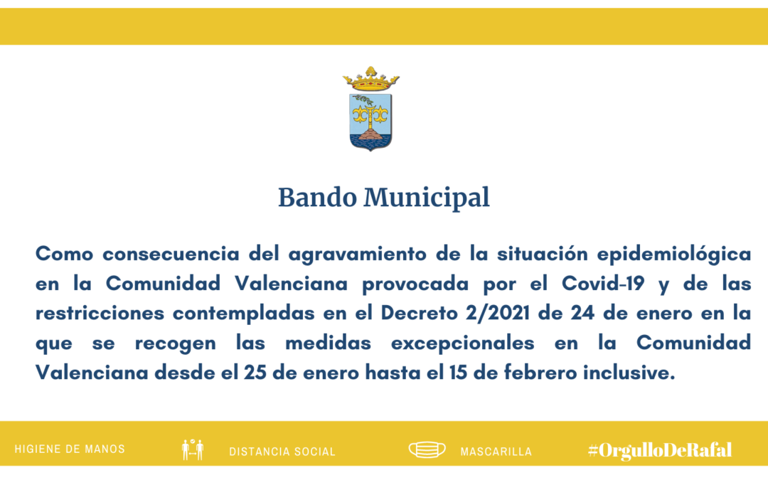 Bando Municipal con medidas excepcionales frente al COVID-19 en la Comunidad Valenciana hasta el 15 de febrero de 2021