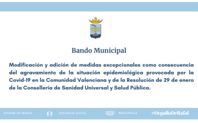 Bando Municipal con medidas adicionales para frenar la expansión del Covid-19 en la Comunidad Valenciana