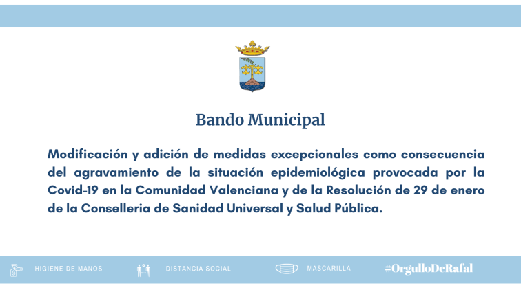 Bando Municipal con medidas adicionales para frenar la expansión del Covid-19 en la Comunidad Valenciana