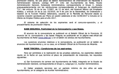 Bases y convocatoria para cubrir una plaza de Gestor Administrativo de Intervención de Administración General
